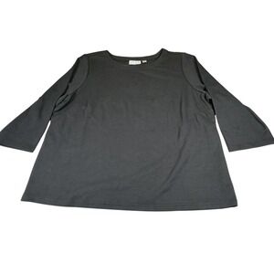 Joan Rivers Womens XL Black 3/4 Sleeve Crew Neck Knit Top A273779 Solid Cotton